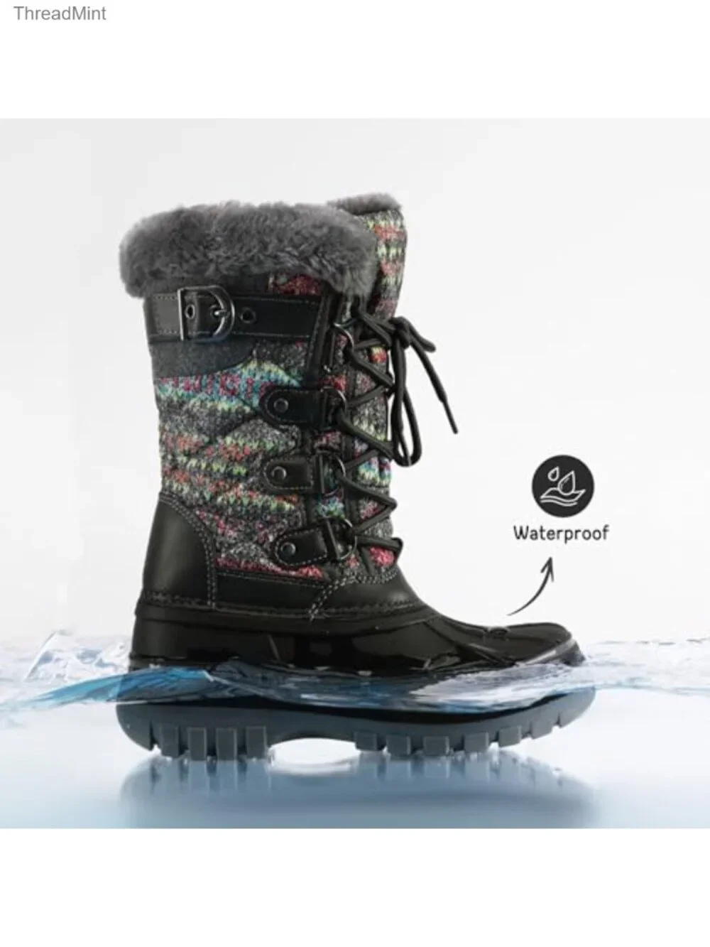 Girls Waterproof Snow Boots Faux Fur Lining Winter Boots